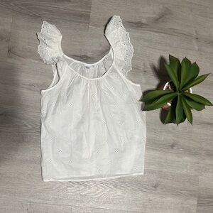 GAP White Eyelet Ruffle Sleeve Tank Top